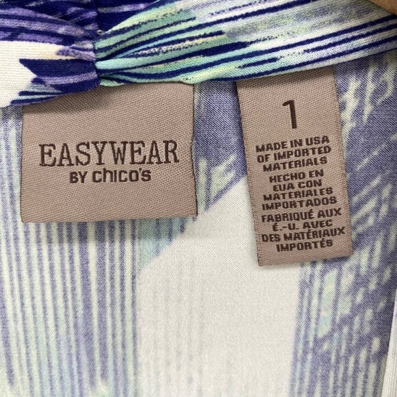 Chicos Top Womens 1 US Medium Blue Abstract Easywear Open Kimono Stretch Knit - Picture 5 of 10